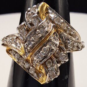10KT Gold  .48CTW Diamond Twist Ring Cocktail Size 7 REAL DIAMONDS VTG